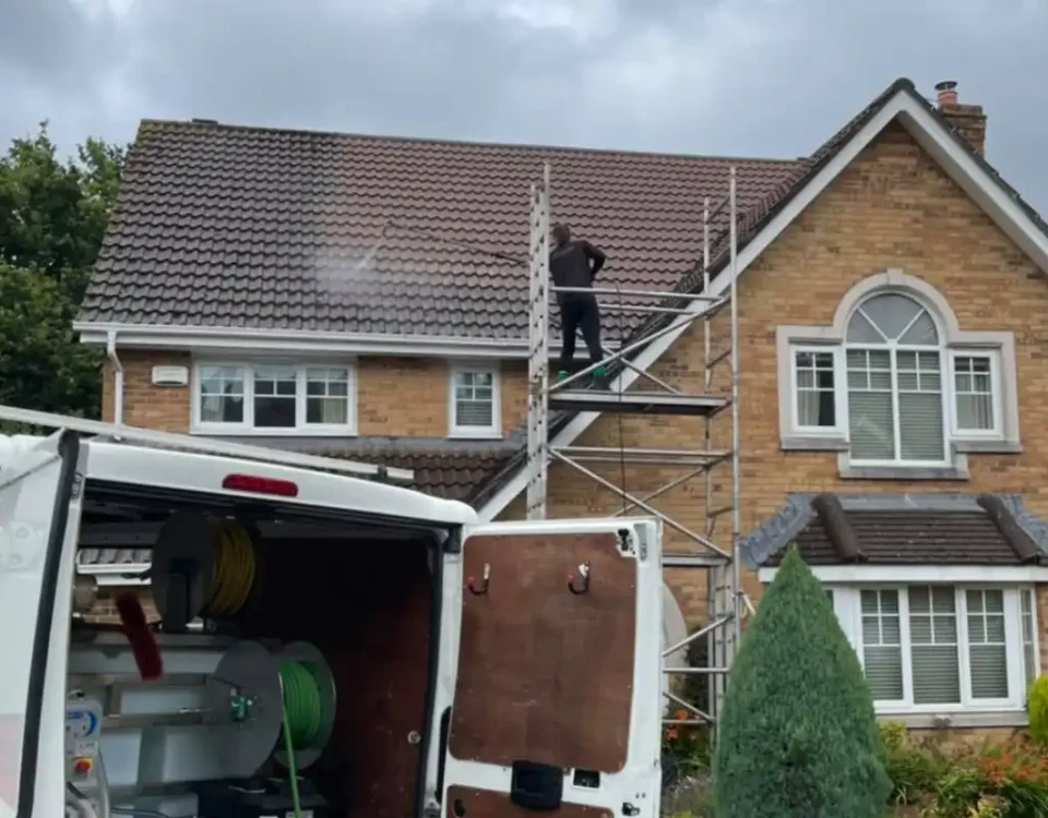 cleaning moss from a roof